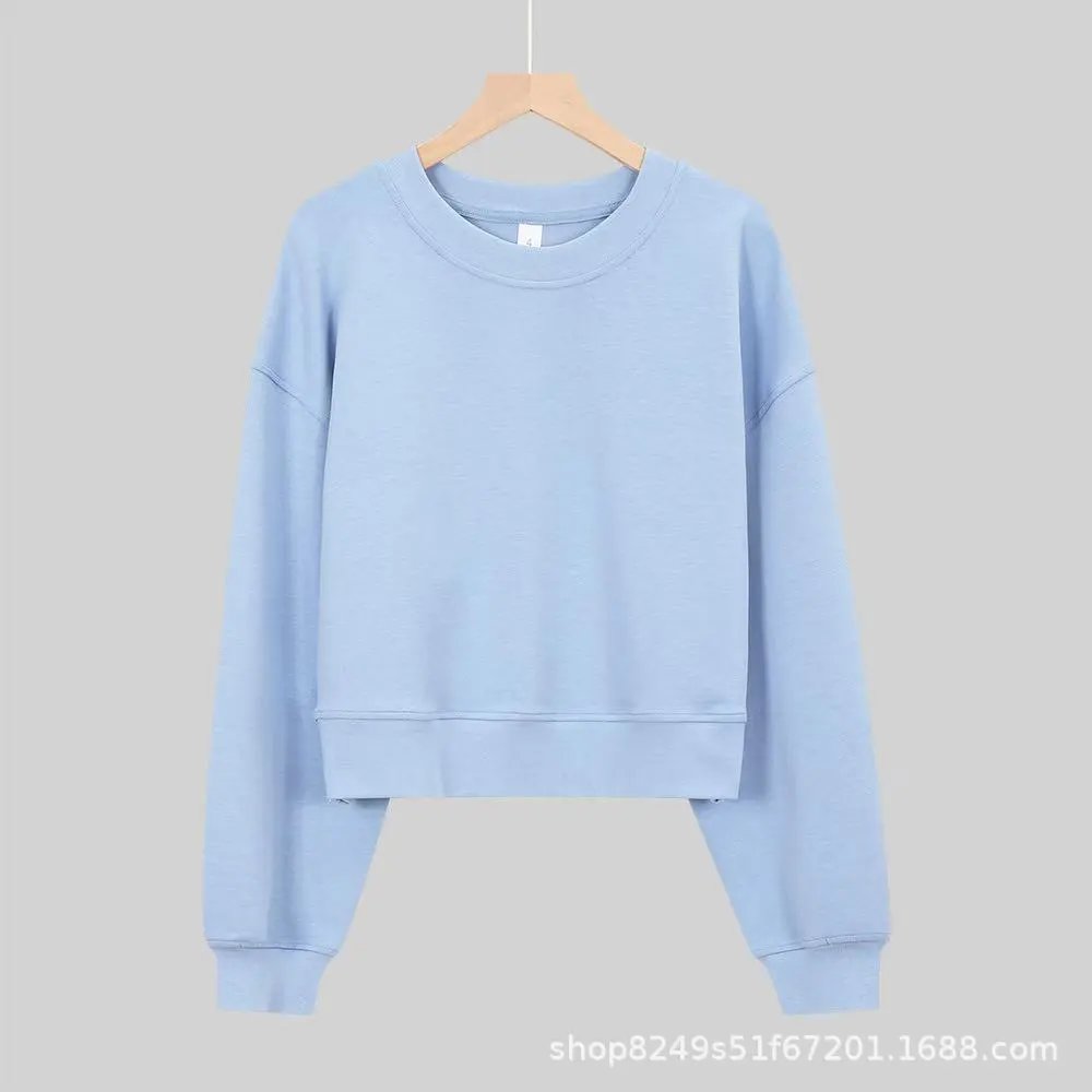 Haze Blue OVZ Round Neck Short Hoodie