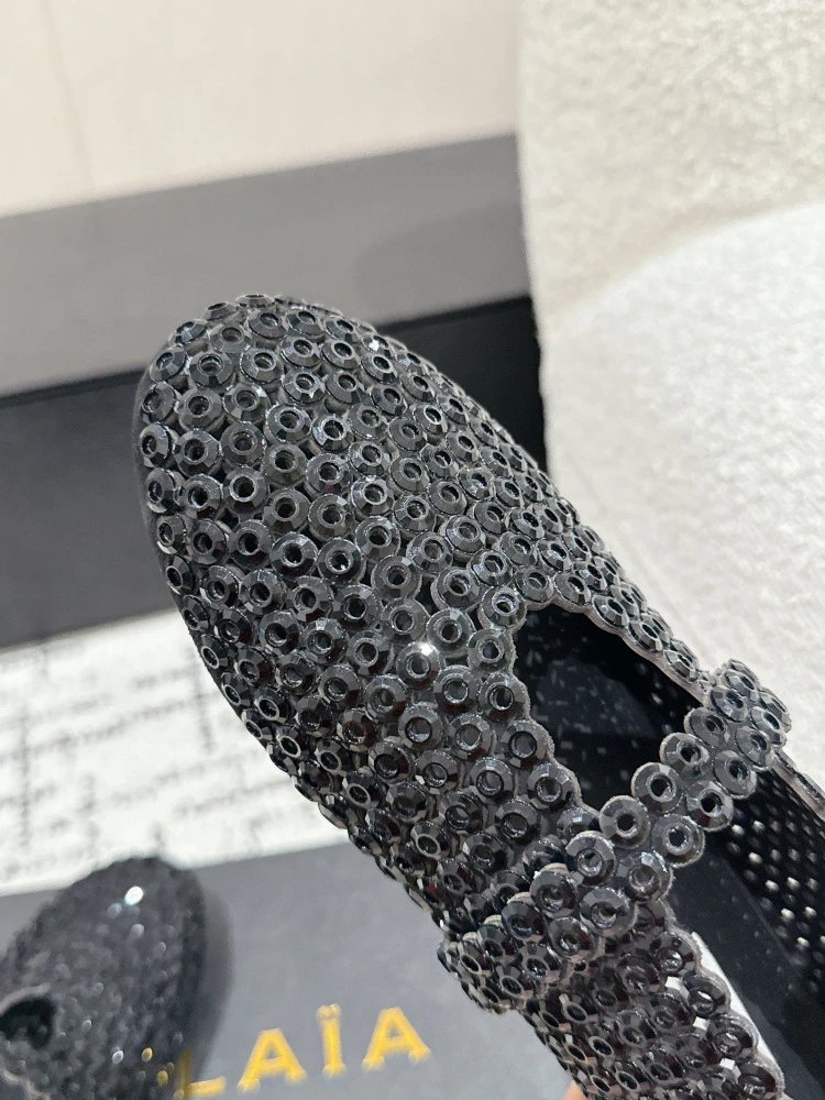 ALA Mary Jane Loafers Black Sequin Embellished Shoes - 8