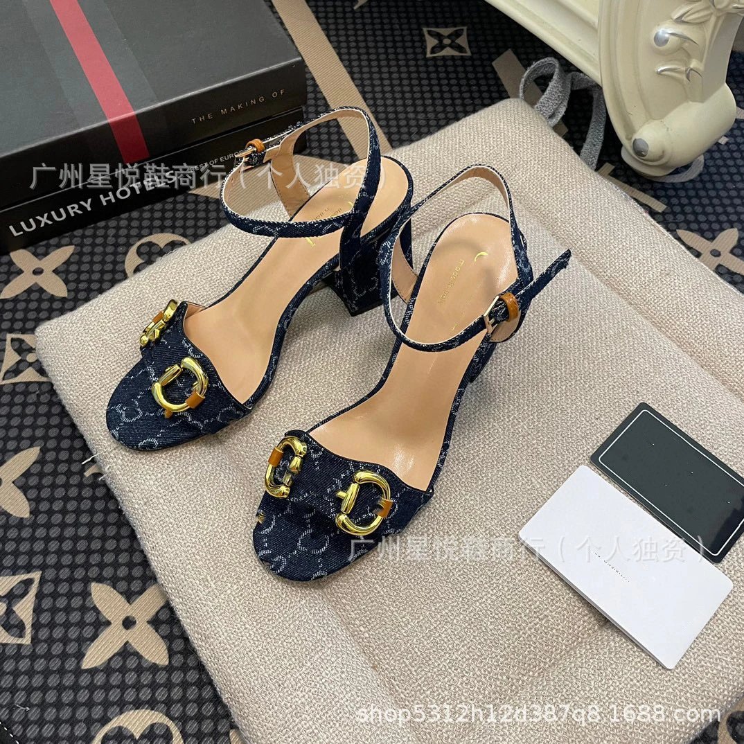 Gucci Horsebit Sandals Black Gold Block Heels - 11