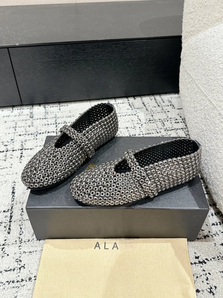 ALA Mary Jane Loafers Black Sequin Embellished Shoes - 19