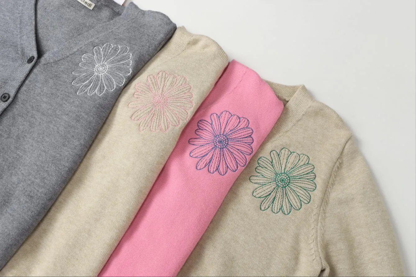 Mardi Mercredi Daisy Embroidered Gray Cardigan - 3