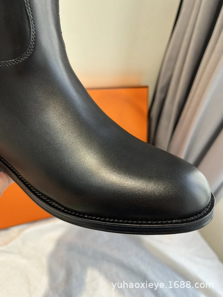 Hermès Chelsea Boots Black Leather Knee-Boots - 6