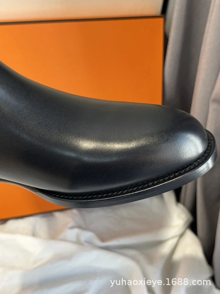 Hermès Chelsea Boots Black Leather Knee-Boots - 12