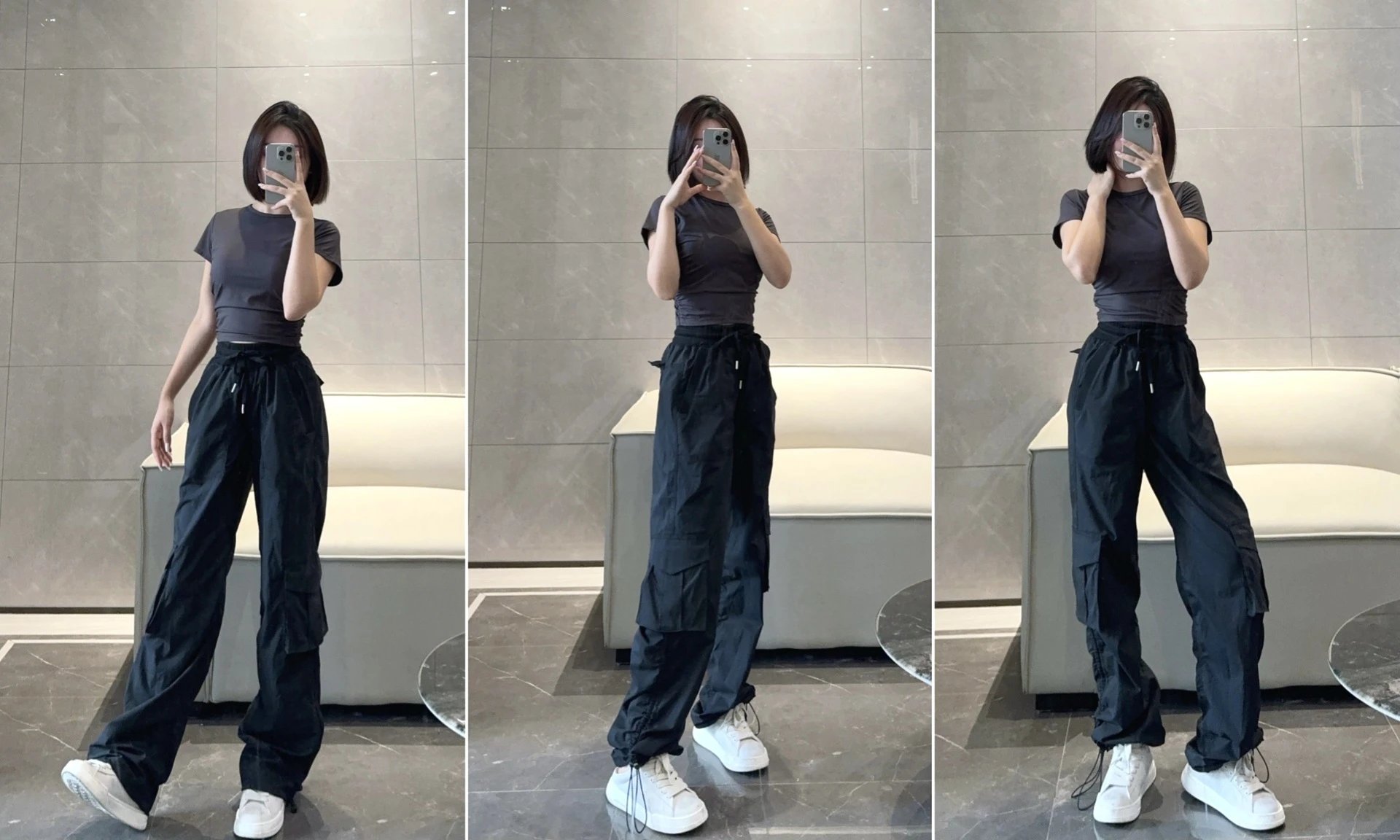 Design Cargo Pants in Off-White with Drawstring Waist and Utility Pockets - 11