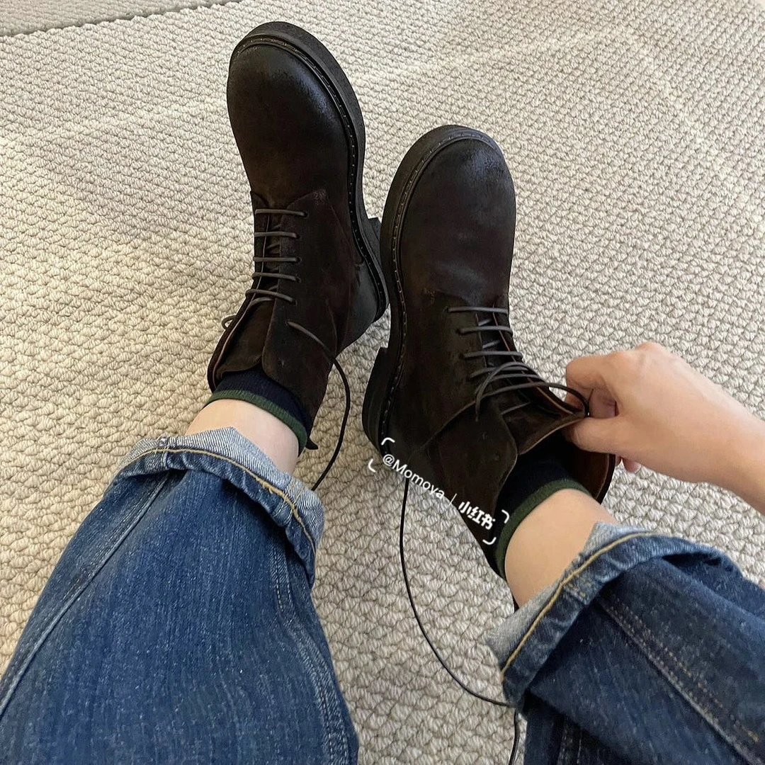 Maison Margiela Tabi Lace-Up Suede Boots Brown - 3