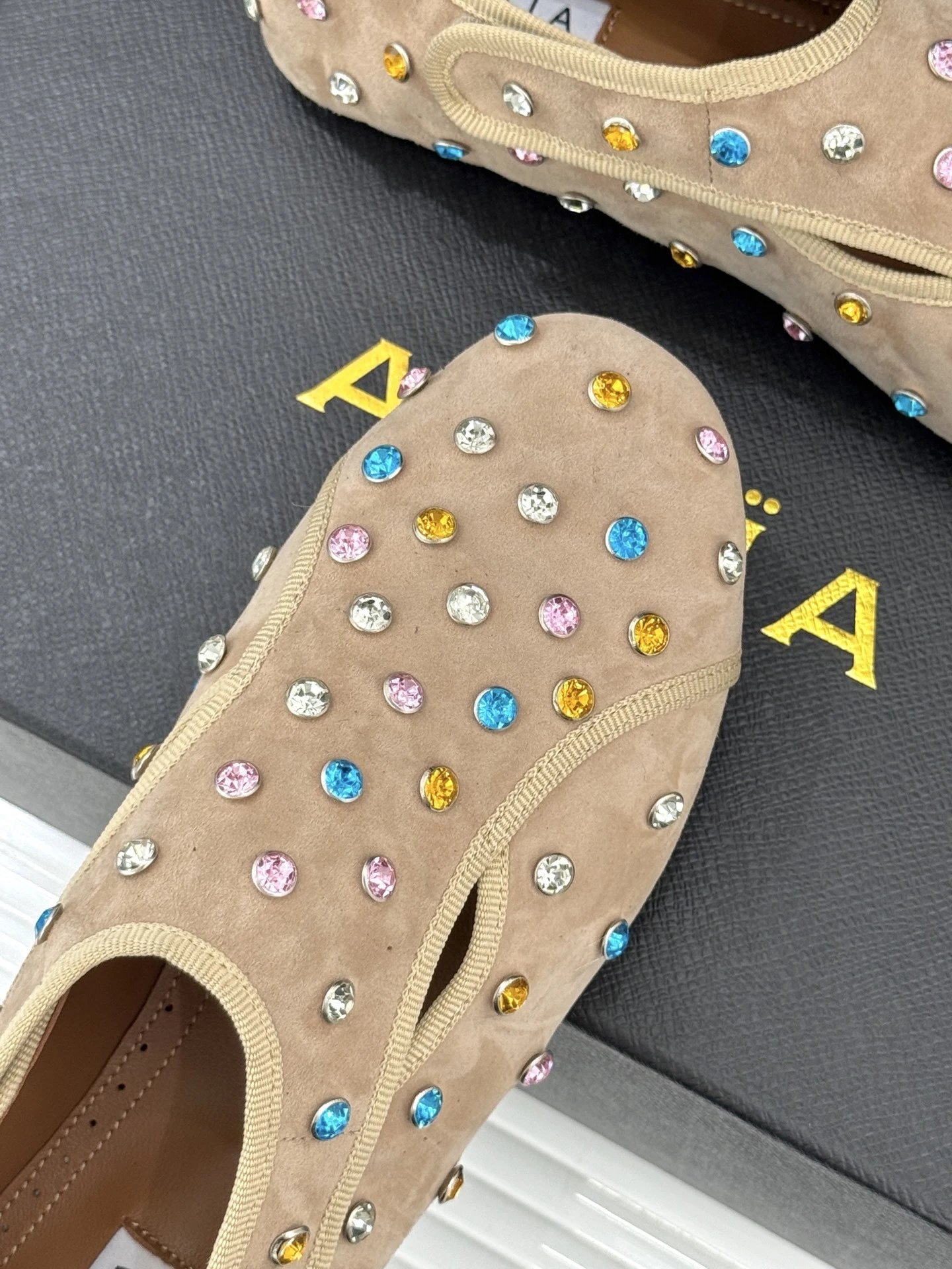 Alaïa Crystal-Embellished Suede Loafers Beige - 35