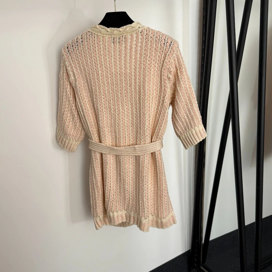 CH Cardigan Robe in Beige Knit with Belted Waist - 6