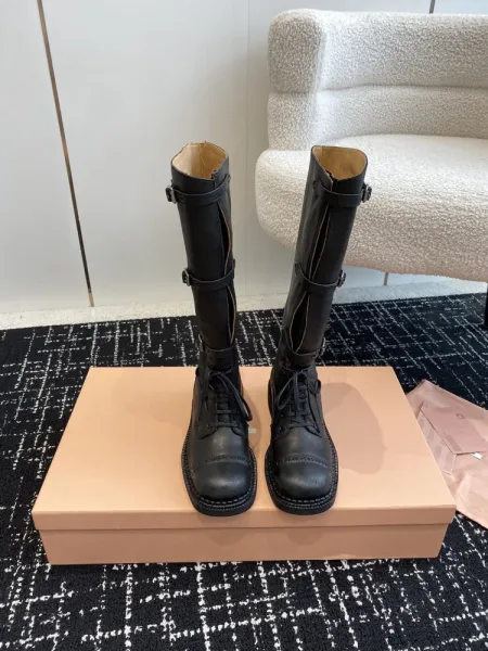 Miu Miu Buckled Combat Boots Black - 15