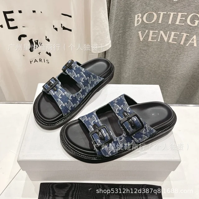 CELINE Sandals Two-Buckle Triomphe Canvas Slide product detail image 13