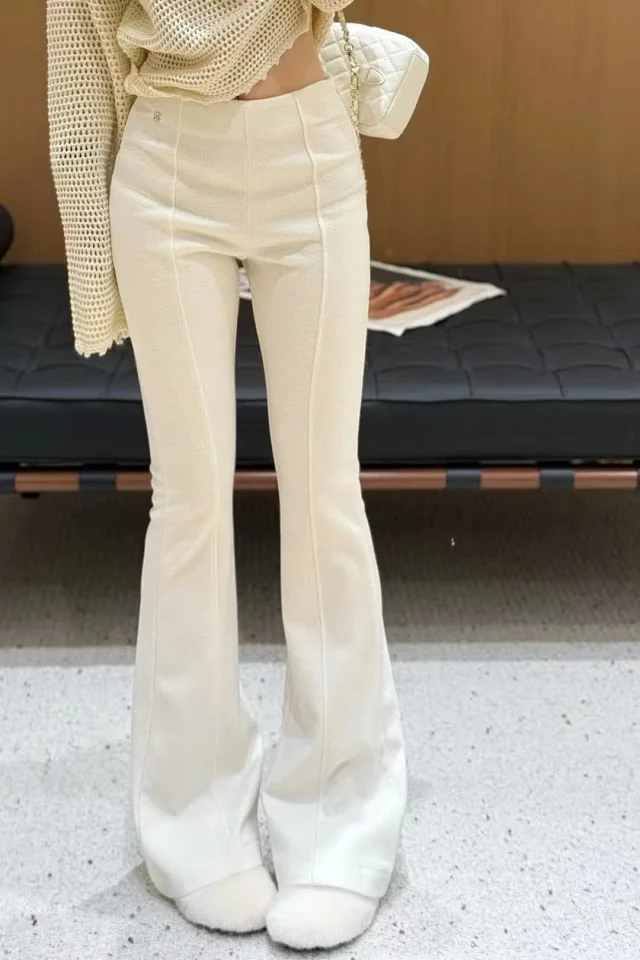 Chanel Trousers High-rise flared with front pintuck seams and Double C logo detail product detail image 3