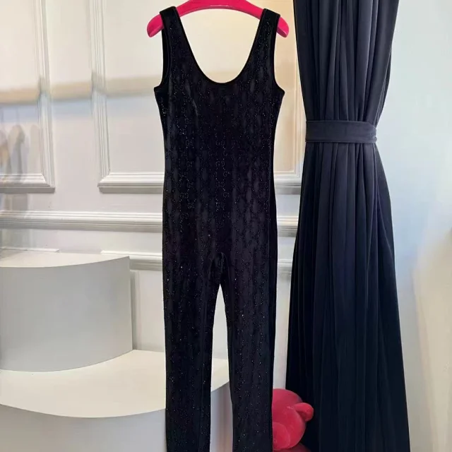 Gucci Jumpsuits Sleeveless rhinestone GG-pattern velvet jumpsuit product detail image 4