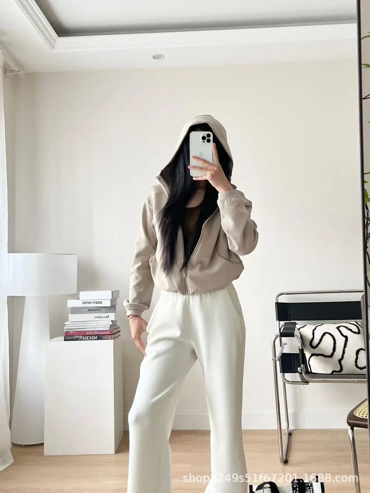 Design Wide-Leg Elastic Waist Pants Beige - 9
