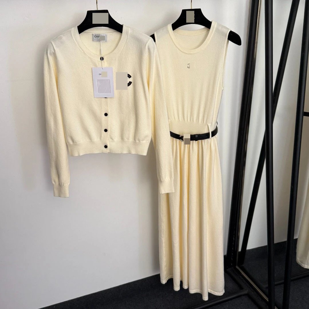 CHP Knit Cardigan and Sleeveless Knit Dress Set in Cream - 4