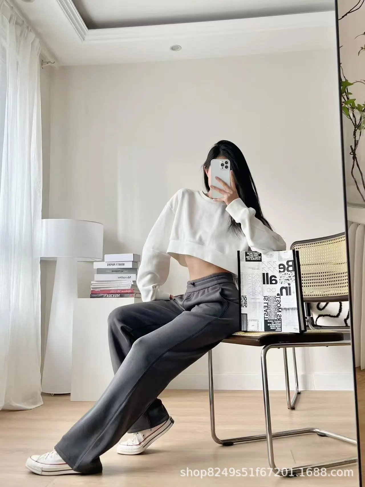 Design Wide-Leg Elastic Waist Pants Beige - 20