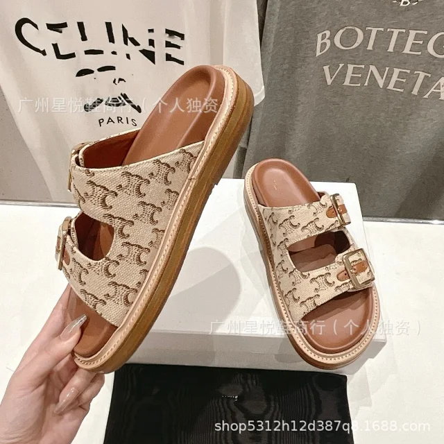 CELINE Sandals Two-Buckle Triomphe Canvas Slide product detail image 5