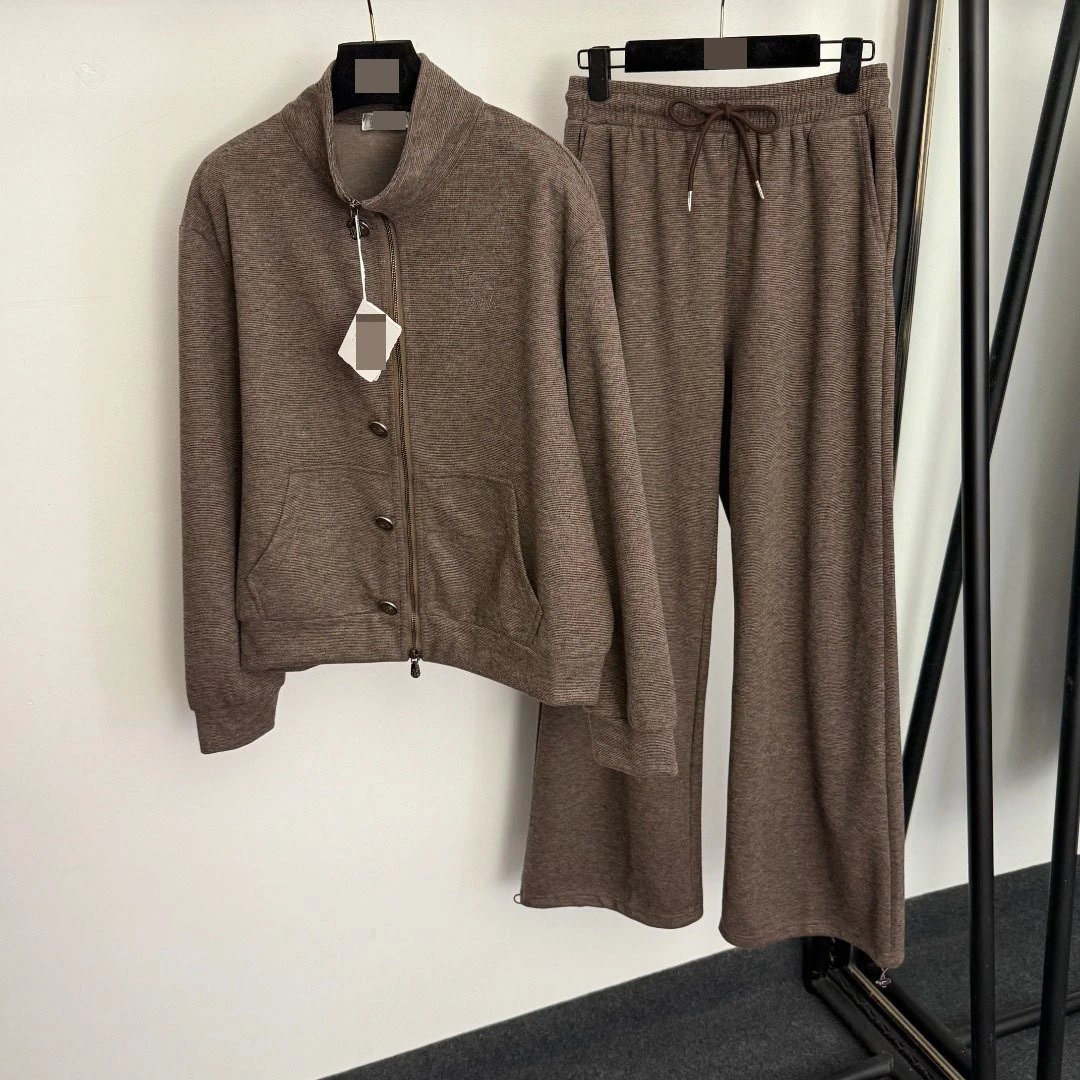 Design Ribbed Knit Set Gray Tracksuit - 5