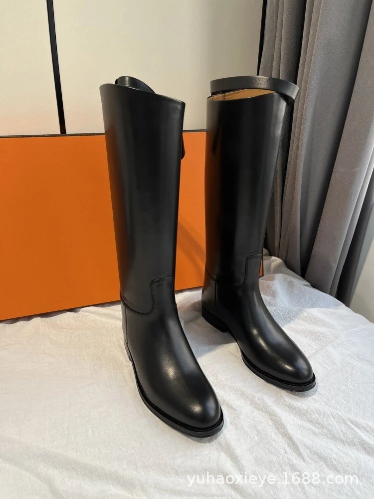 Hermès Chelsea Boots Black Leather Knee-Boots - 4