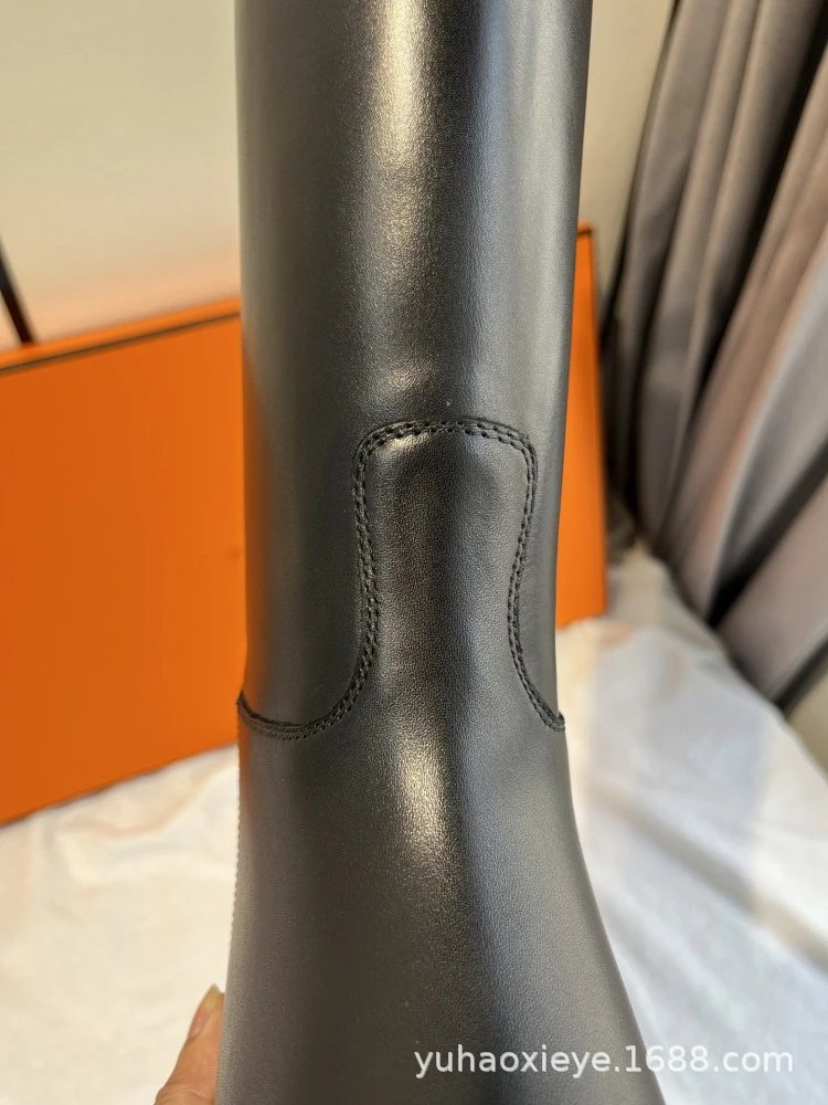 Hermès Chelsea Boots Black Leather Knee-Boots - 7