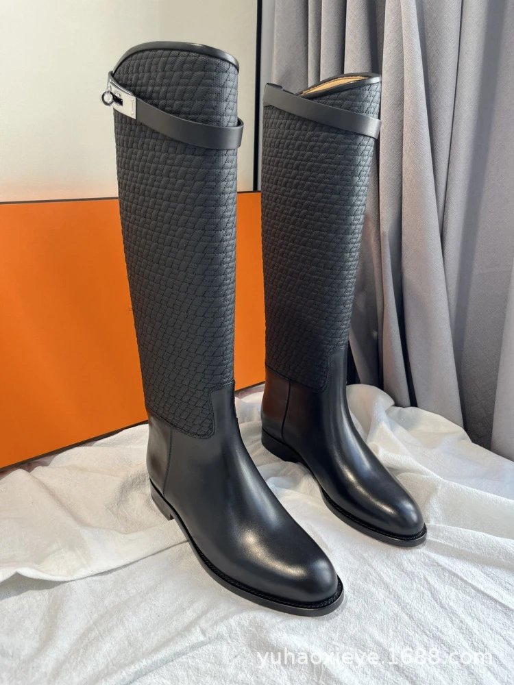 Hermès Chelsea Boots Black Leather Knee-Boots - 10