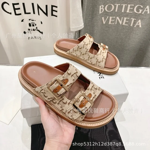 CELINE Sandals Two-Buckle Triomphe Canvas Slide product detail image 8