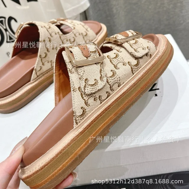 CELINE Sandals Two-Buckle Triomphe Canvas Slide product detail image 9