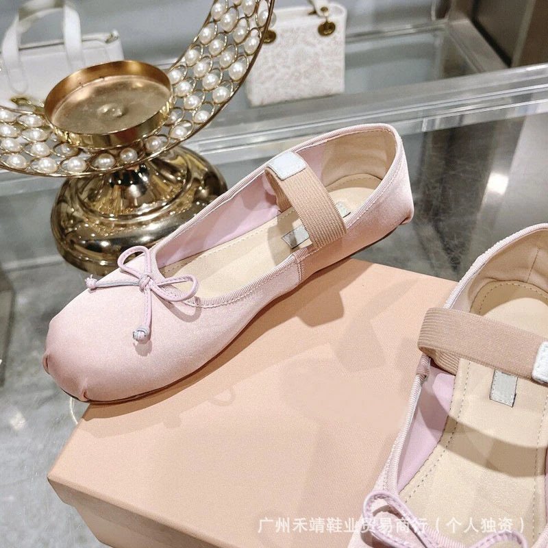 Ballet Flat with Bow Detail Beige Canvas Shoes - 6