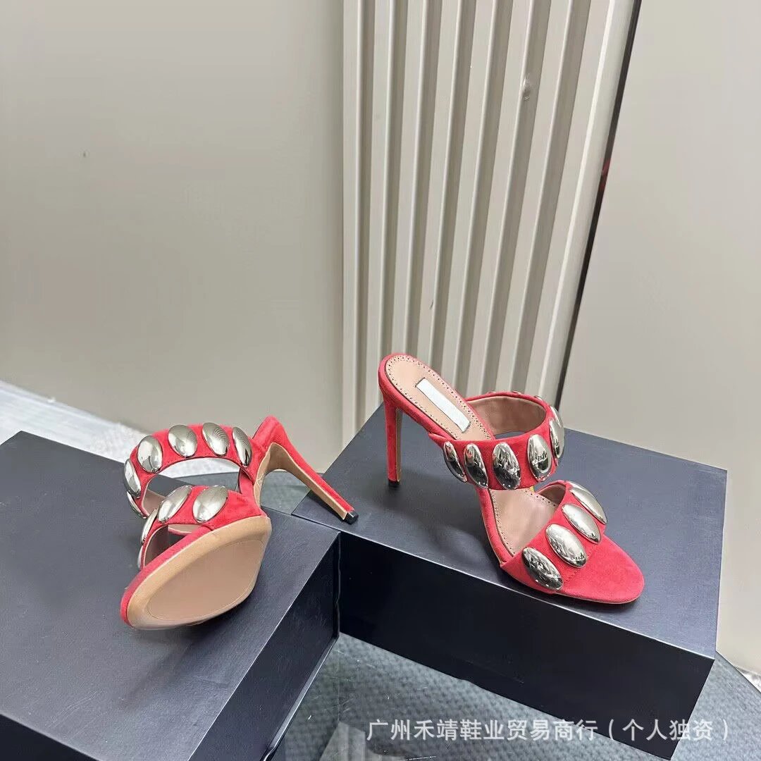 Valentino Garavani Rockstud Flat Mules Beige Sandals - 10