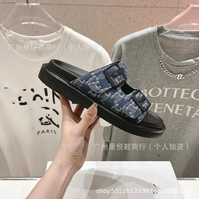 CELINE Sandals Two-Buckle Triomphe Canvas Slide product detail image 12