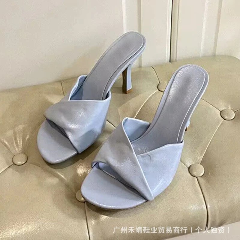 2024 Spring/Summer Leather Artistic Folded Round-Toe Strappy Sexy Open-Toe Stiletto Heel Sandals Fashion Trend: findsindex.com