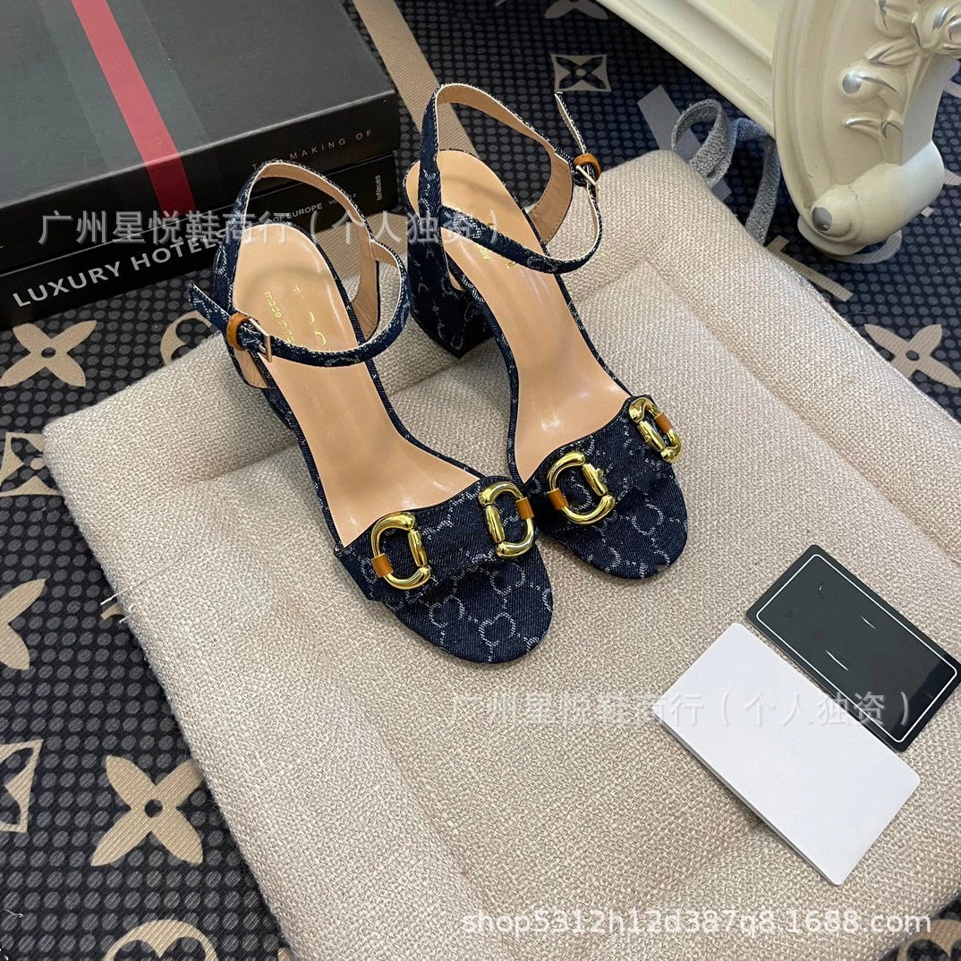 Gucci Horsebit Sandals Black Gold Block Heels - 10