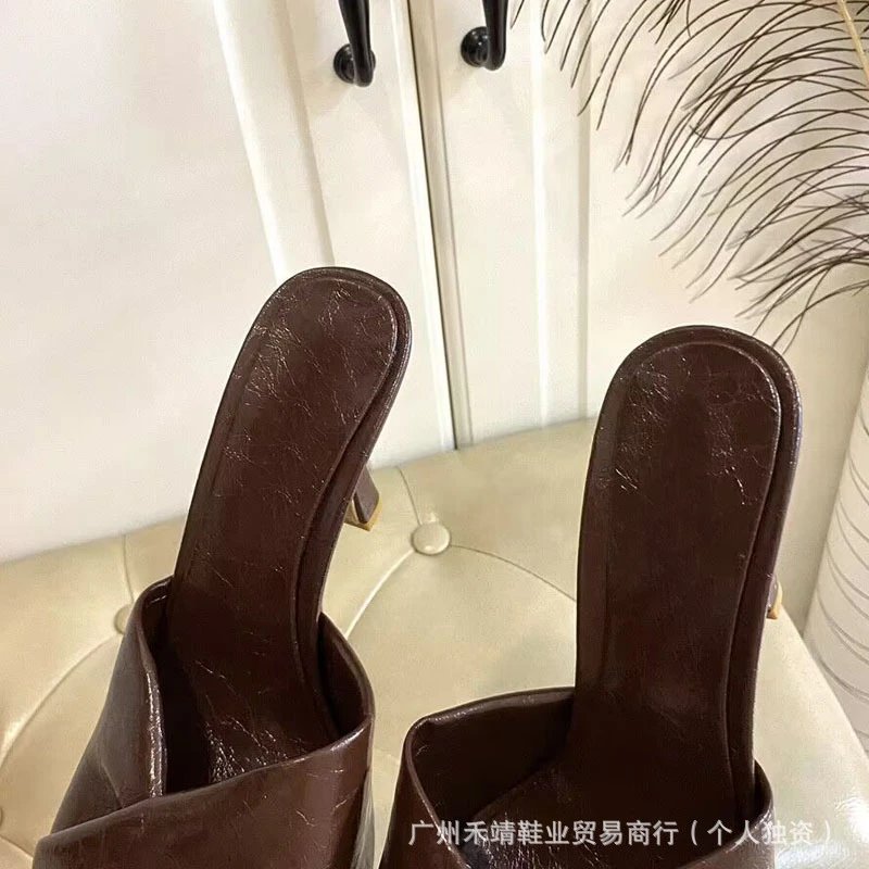 Brown Crisscross Mule Heels - 11