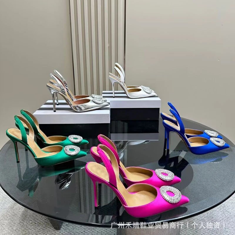 Design Crystal-Embellished Pointed-Toe Slingback Heels White - 2