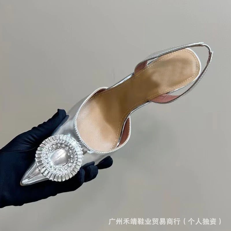 Design Crystal-Embellished Pointed-Toe Slingback Heels White - 7