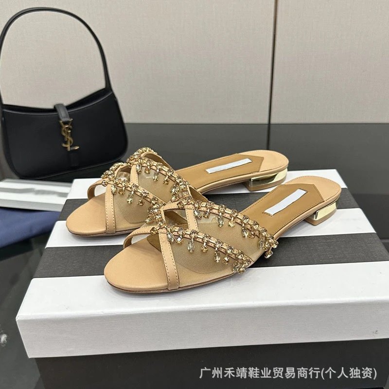 Saint Tears Crystal-Embellished Mesh Mules White Sandals - 7
