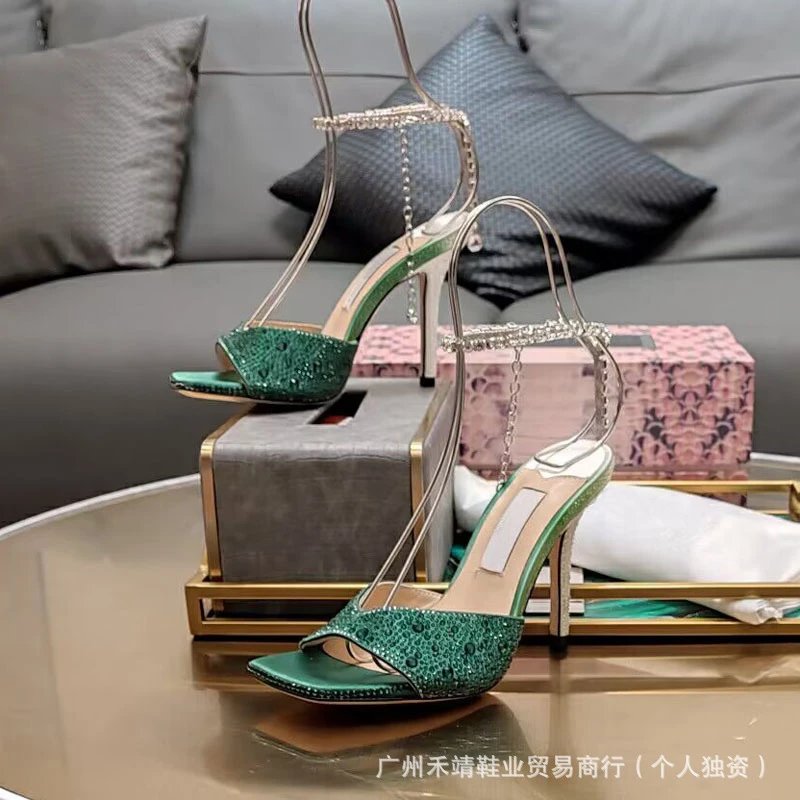 Design Pink Lace-Embellished Crystal Strap Block Heel Sandals - 6