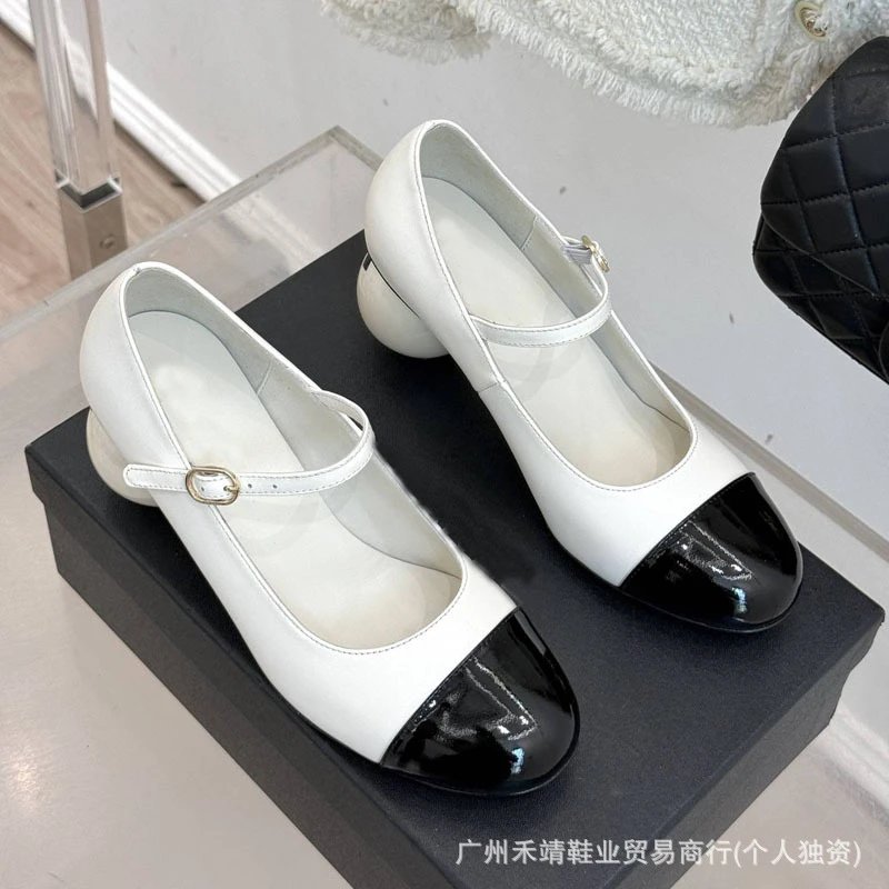 Chanel Mary Jane Heels with Pearl Heel in Black - 6