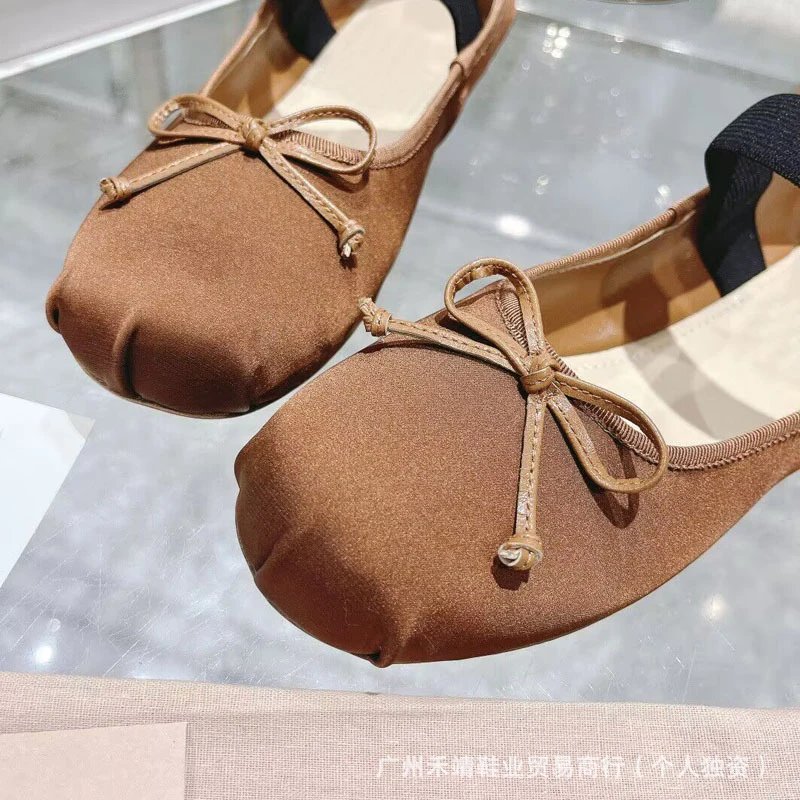 Ballet Flat with Bow Detail Beige Canvas Shoes - 2