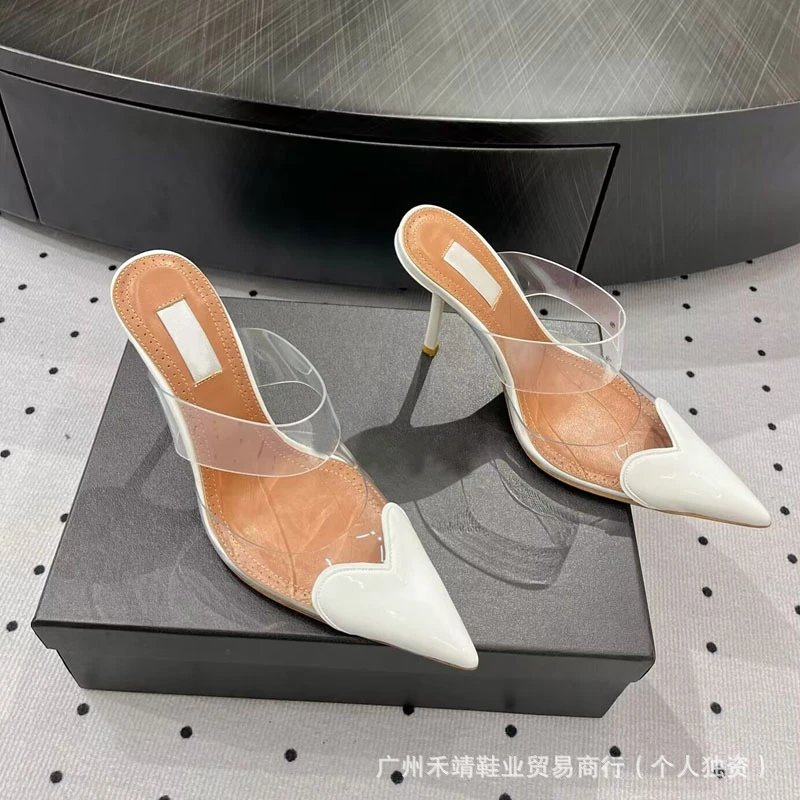 Clear Strap Pointed-Toe Mules Sky Blue Heels - 8