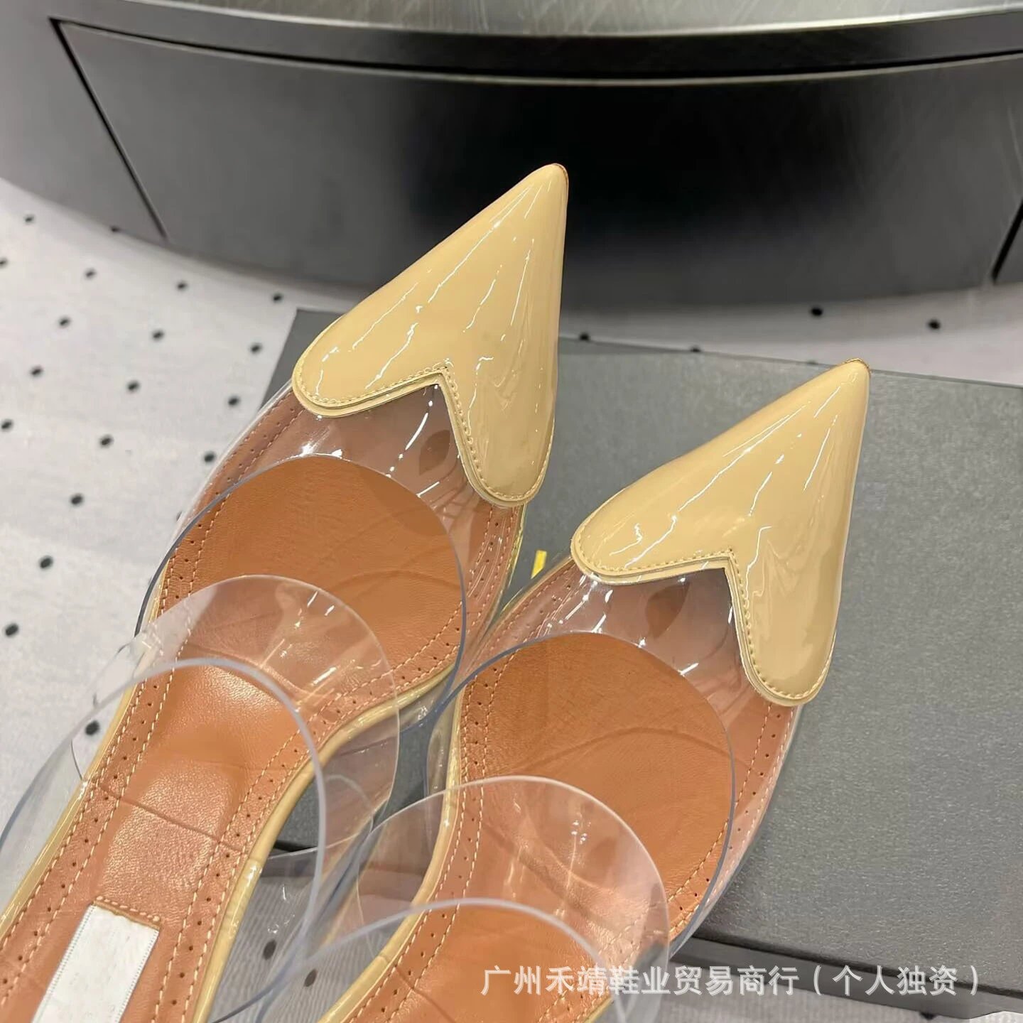 Clear Strap Pointed-Toe Mules Sky Blue Heels - 11