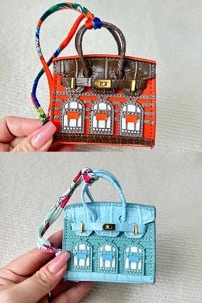 Hermès Mini Kelly House Charm in Turquoise Crocodile-Embossed Leather with Silk Scarf Strap - 6