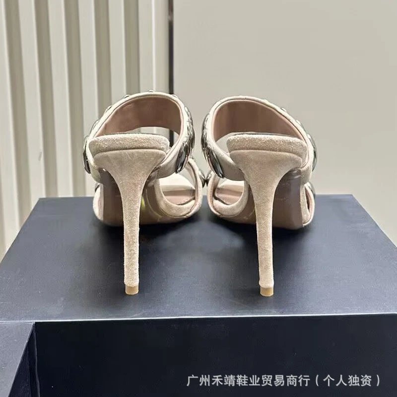 Valentino Garavani Rockstud Flat Mules Beige Sandals - 6