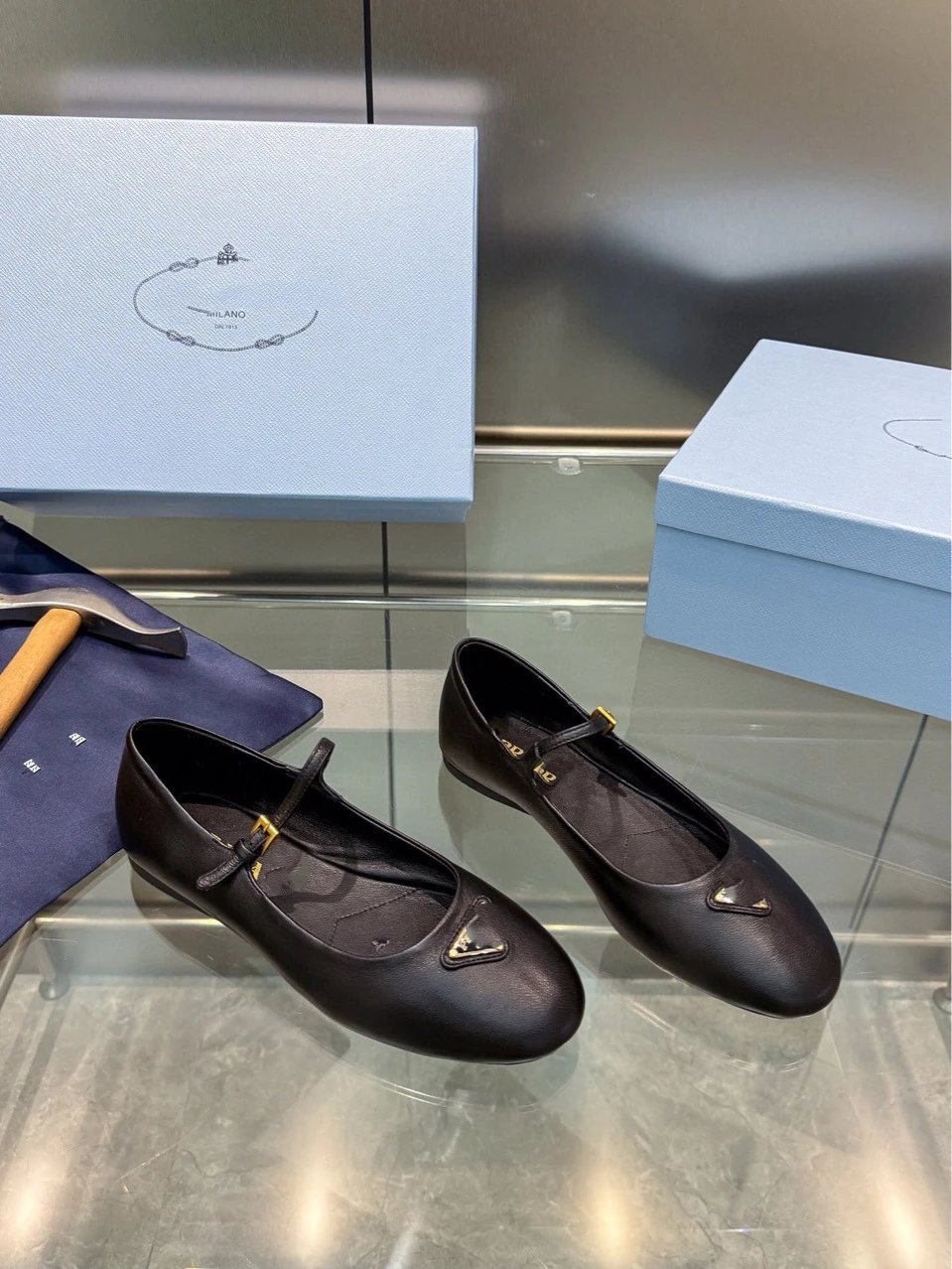 Prada Mary Jane Block Heel Black Leather Shoes - 4
