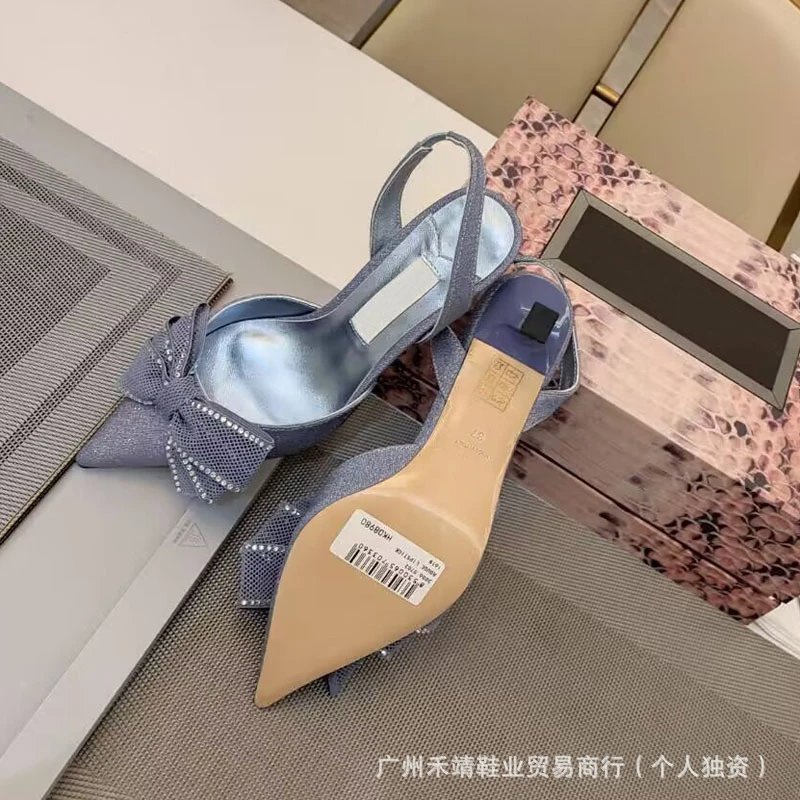 Design Bow-Embellished Glitter Slingback Stilettos - 3