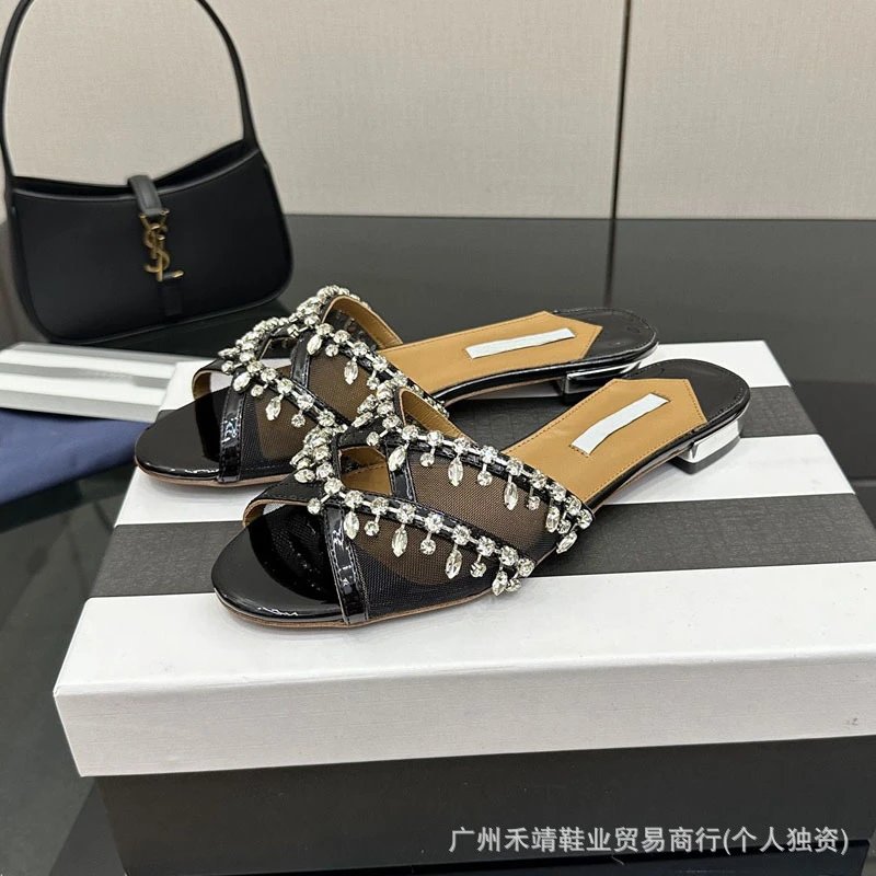 Saint Tears Crystal-Embellished Mesh Mules White Sandals - 6