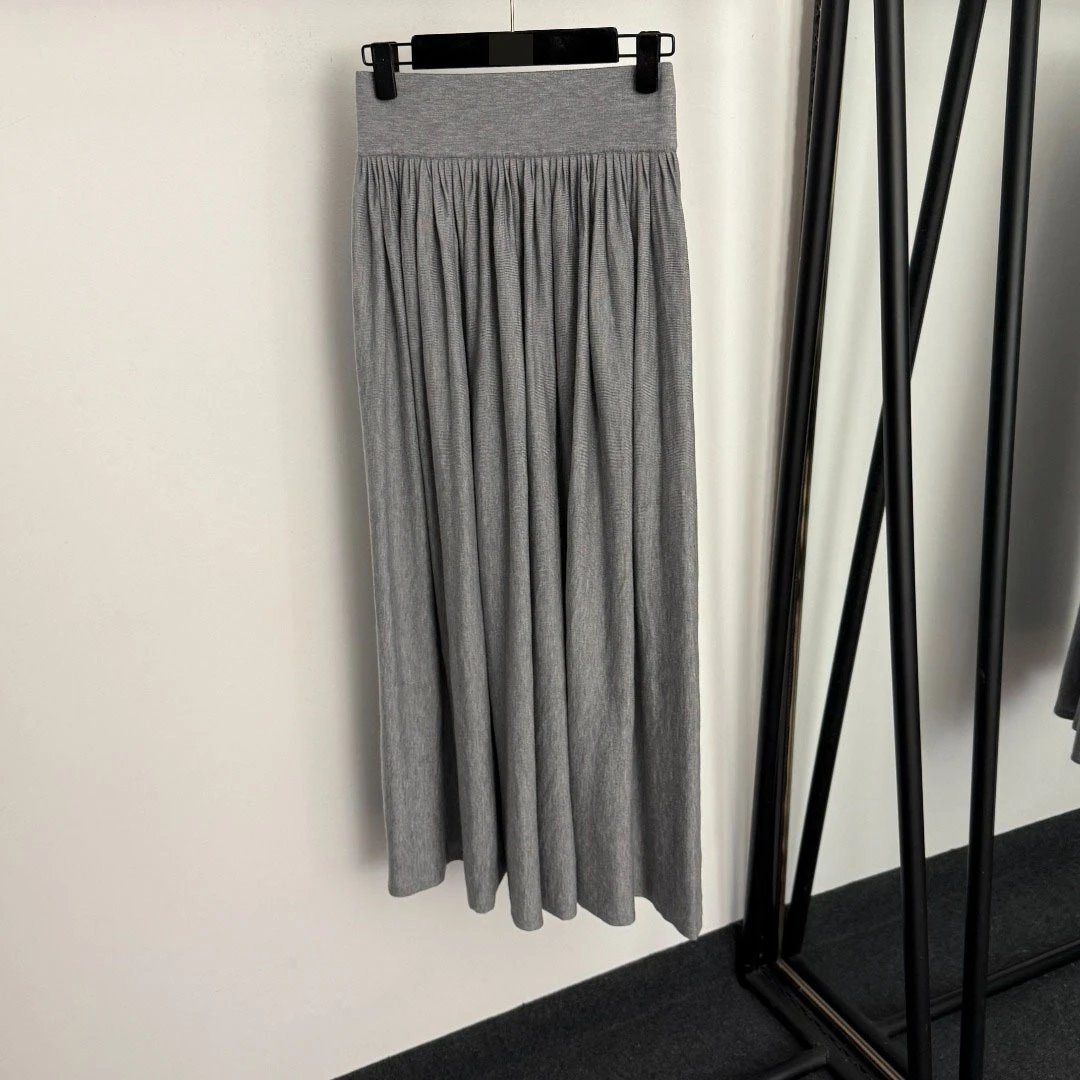 Beige Knit Wrap Cardigan and Pleated Skirt Set - 8
