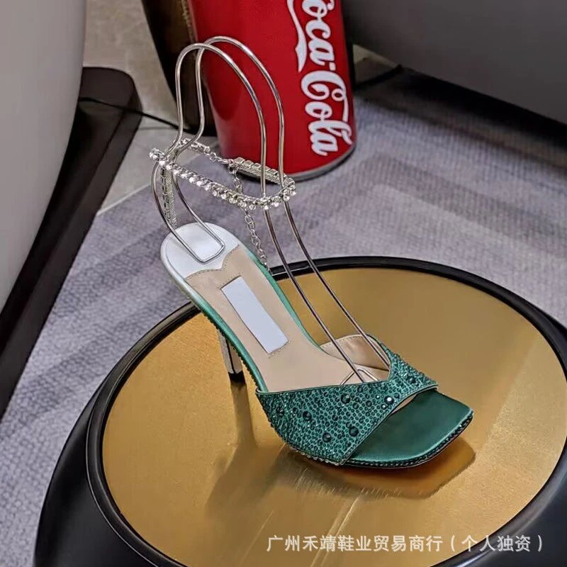 Design Pink Lace-Embellished Crystal Strap Block Heel Sandals - 7