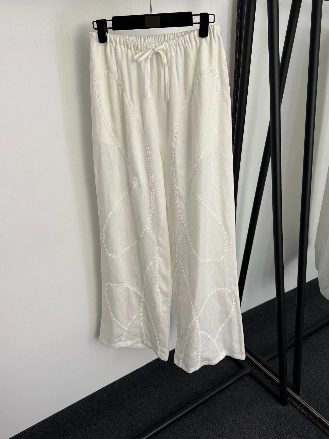 Design Linen-Blend Embroidered Green Set: Shirt and Wide-Leg Pants - 12