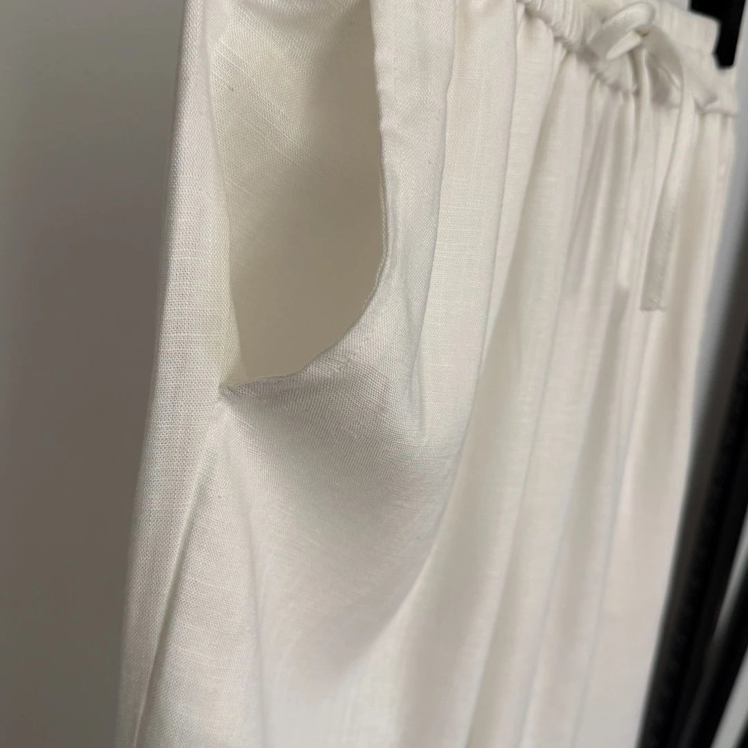 Design Linen-Blend Shirt and Wide-Leg Pants Set Beige Casual Set - 10