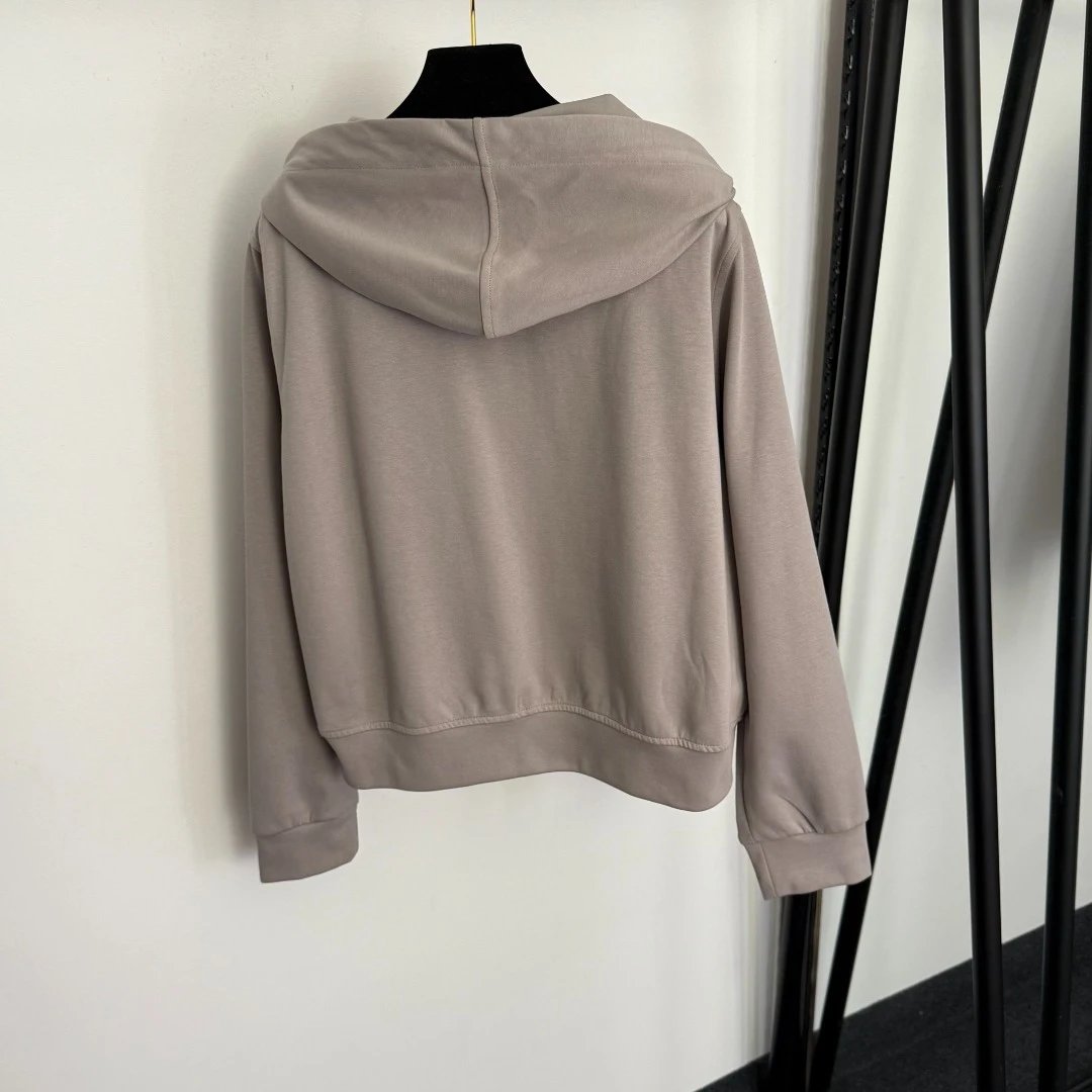 Design Cropped Hoodie and Side-Stripe Sweatpants Set Beige Tracksuit - 8