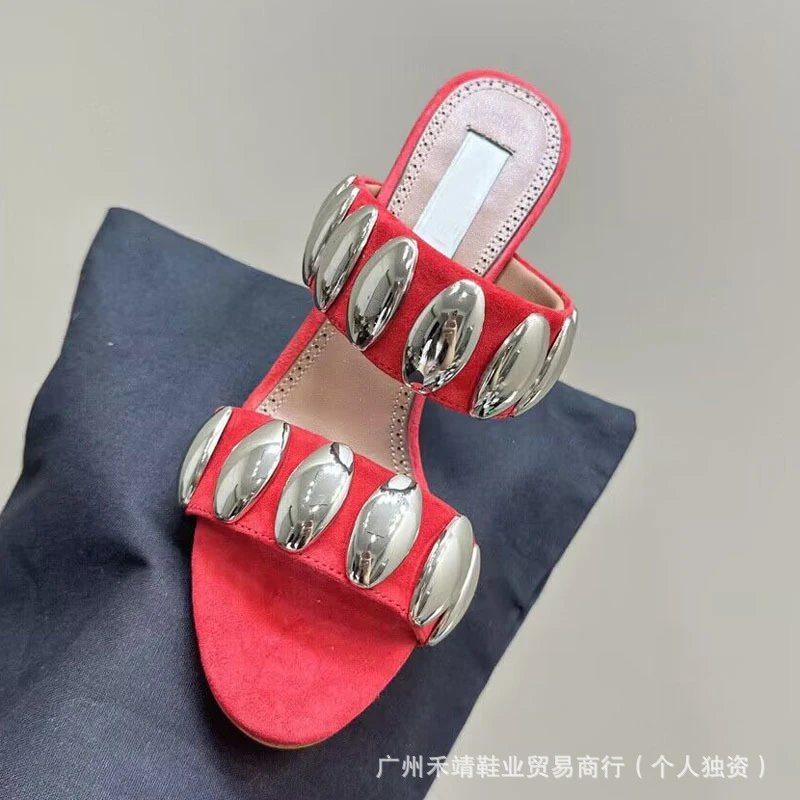 Valentino Garavani Rockstud Flat Mules Beige Sandals - 7